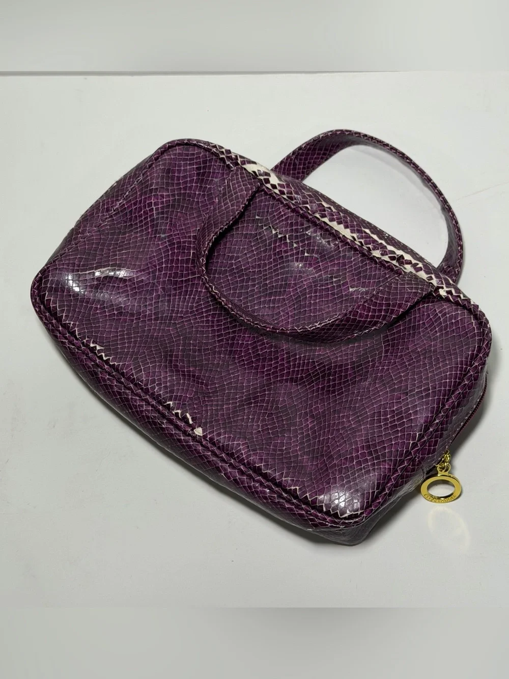 Estée Lauder Purple Snakeskin Texture Top Handle Cosmetic Bag - 9” x 6”
